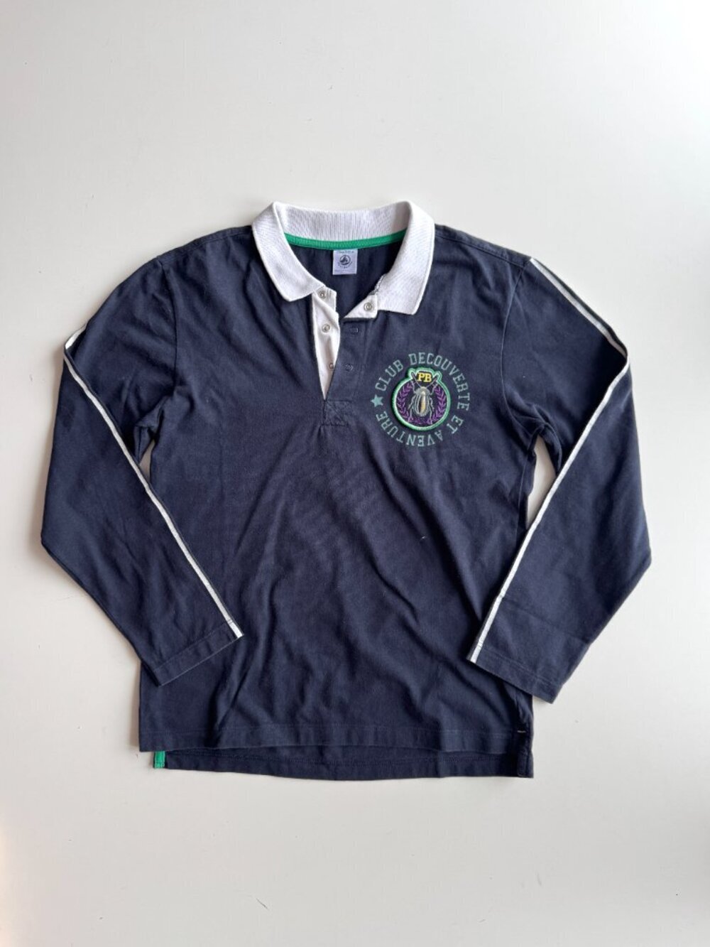 Boys' PETIT BATEAU Navy Blue Cotton Pique Jersey Knit Polo T-Shirt, Size 10